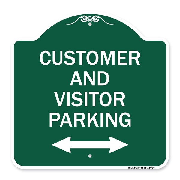 Reserved Parking Customer and Visitor Parking Bidirectional Arrow, Green & White, GW-1818-23054